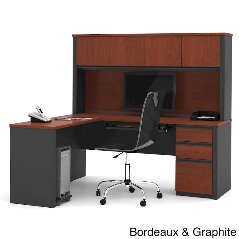 Bestar Prestige Plus L-shaped Workstation Desk with Hutch