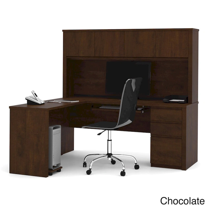 Bestar Prestige Plus L-shaped Workstation Desk with Hutch