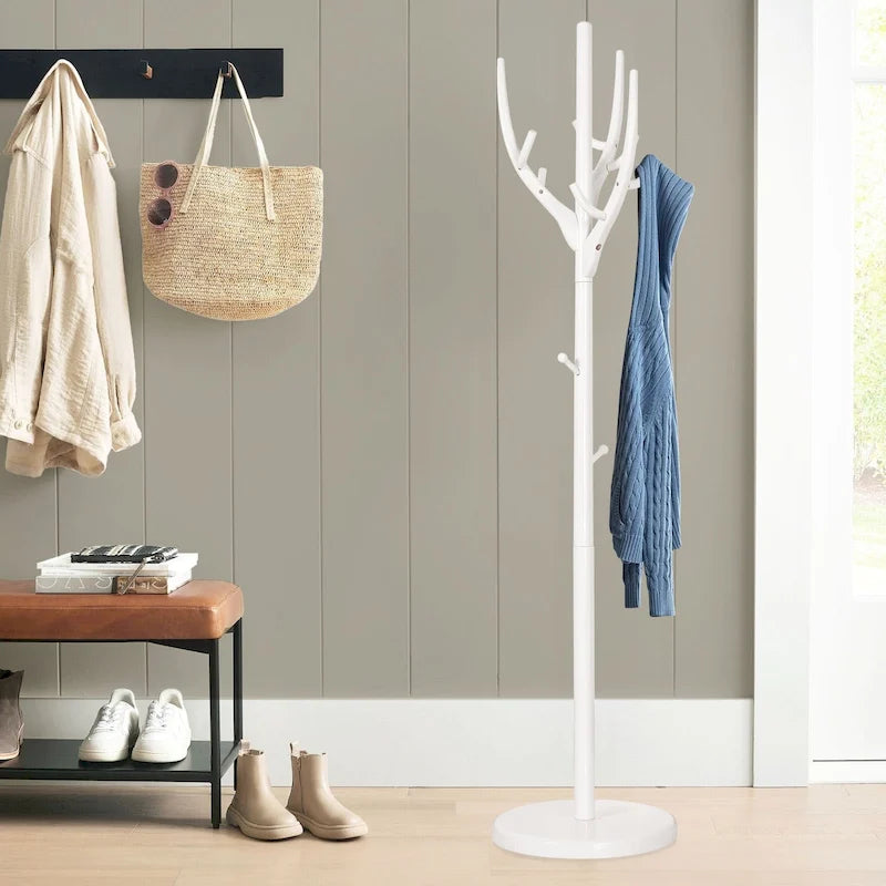 Adjustable Tree-branch Coat Rack Freestanding, Rubberwood Coat Tree - 16.54Dia. x 71.65H