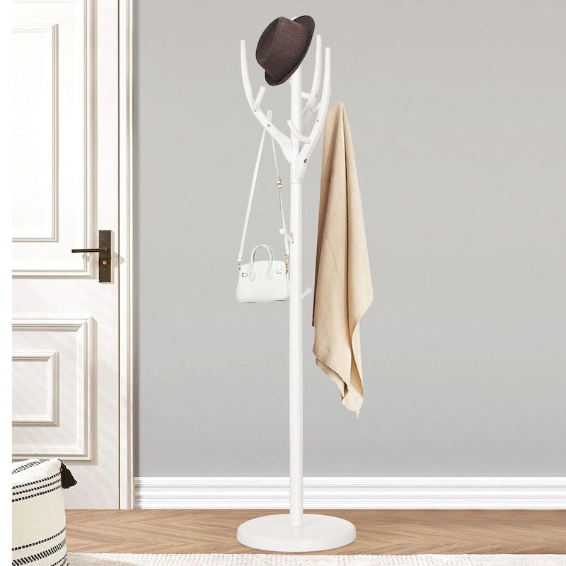 Adjustable Tree-branch Coat Rack Freestanding, Rubberwood Coat Tree - 16.54Dia. x 71.65H