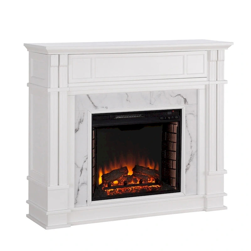 SEI Furniture Occom Electric Fireplace with Faux Marble Mantel with Media Storage