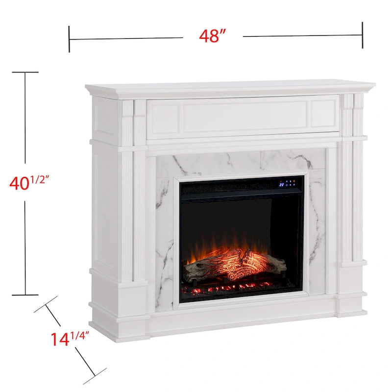 SEI Furniture Occom Electric Fireplace with Faux Marble Mantel with Media Storage