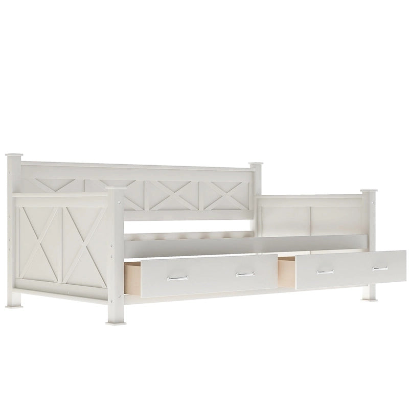 Twin Size Wooden Modern and Rustic Casual Style Daybed, Cream White