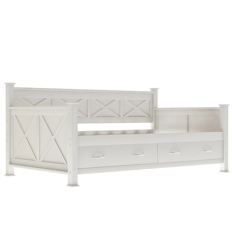 Twin Size Wooden Modern and Rustic Casual Style Daybed, Cream White
