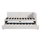 Upholstered Daybed with Trundle Twin Size Sofa Bed Frame No Box Spring Needed, Linen Fabric(Beige)