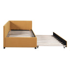 Upholstered Daybed with Trundle Twin Size Sofa Bed Frame No Box Spring Needed, Linen Fabric(Beige)