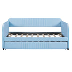 Upholstered Daybed Sofa Bed Twin Size With Trundle Bed and Wood Slat, Gray