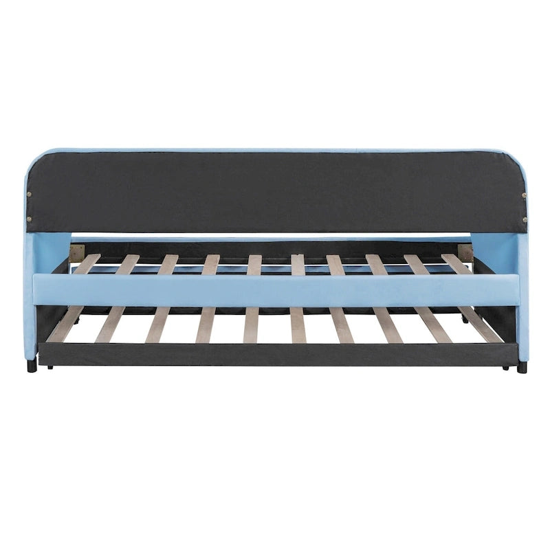 Upholstered Daybed Sofa Bed Twin Size With Trundle Bed and Wood Slat, Gray