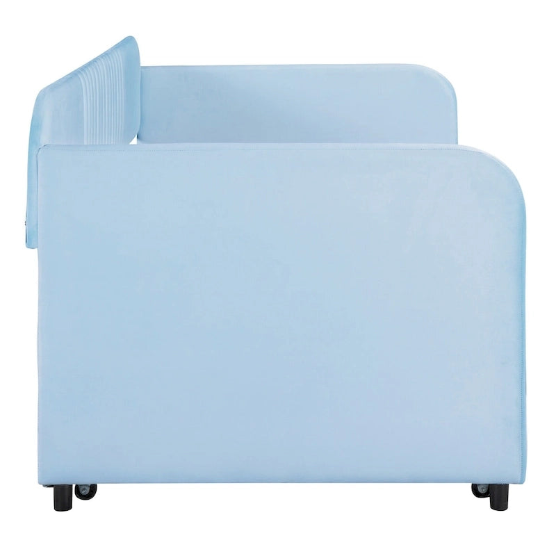 Upholstered Daybed Sofa Bed Twin Size With Trundle Bed and Wood Slat, Gray