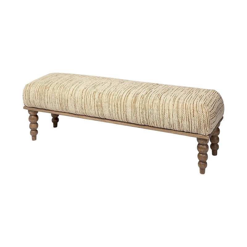 Alder II Cream Upholstered Seat w/ Wood Base Accent Bench - 55W x 16D x 18H