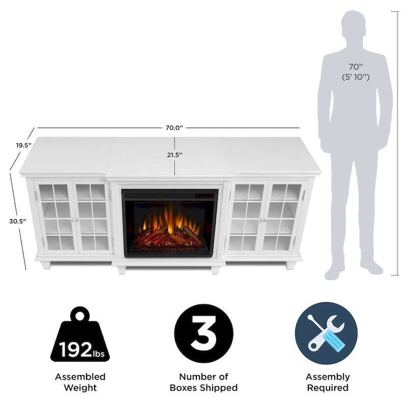 Marlowe 70 TV Stand Electric Fireplace White by Real Flame