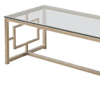 Tempered Glass Top Coffee Table with Lattice Cut Outs, Silver and Clear