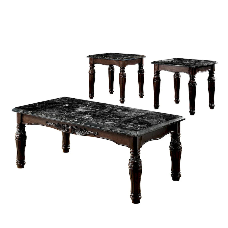Haia Traditional Espresso Wood 3-Piece Coffee Table and End Tables Set by Furniture of America