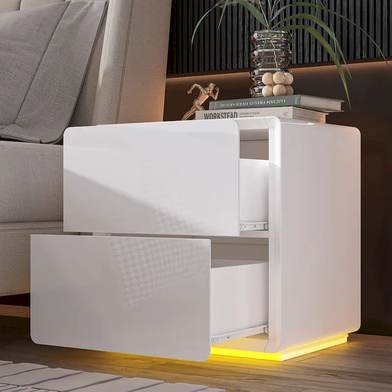 LED Nightstand White Modern Nightstand LED Night Stand Bedside Table