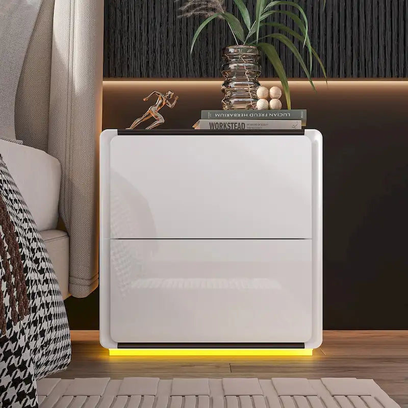 LED Nightstand White Modern Nightstand LED Night Stand Bedside Table