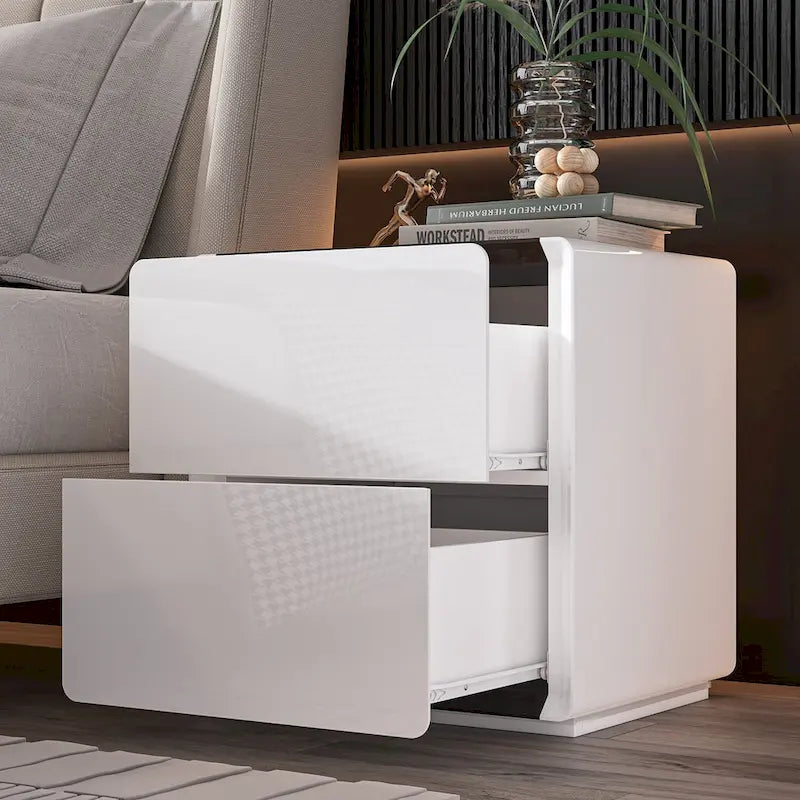 LED Nightstand White Modern Nightstand LED Night Stand Bedside Table