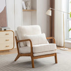 SEYNAR Mid Century Boucle Uplostered Soild Wood Accent Armchair with Pillow