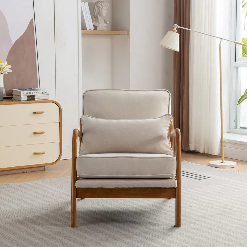 SEYNAR Mid Century Boucle Uplostered Soild Wood Accent Armchair with Pillow