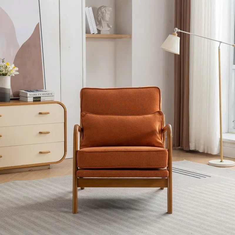 SEYNAR Mid Century Boucle Uplostered Soild Wood Accent Armchair with Pillow