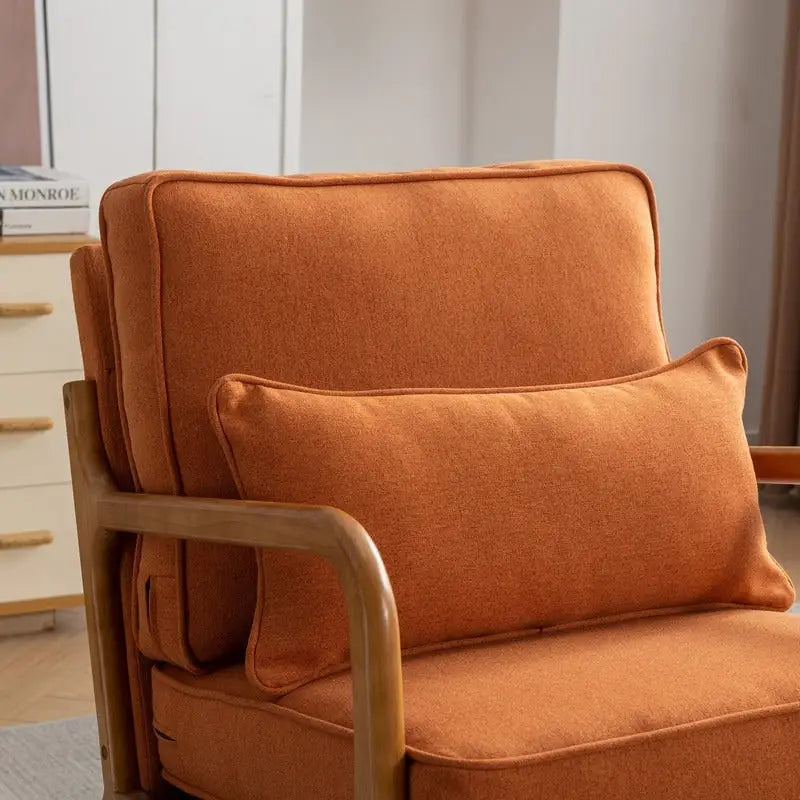 SEYNAR Mid Century Boucle Uplostered Soild Wood Accent Armchair with Pillow