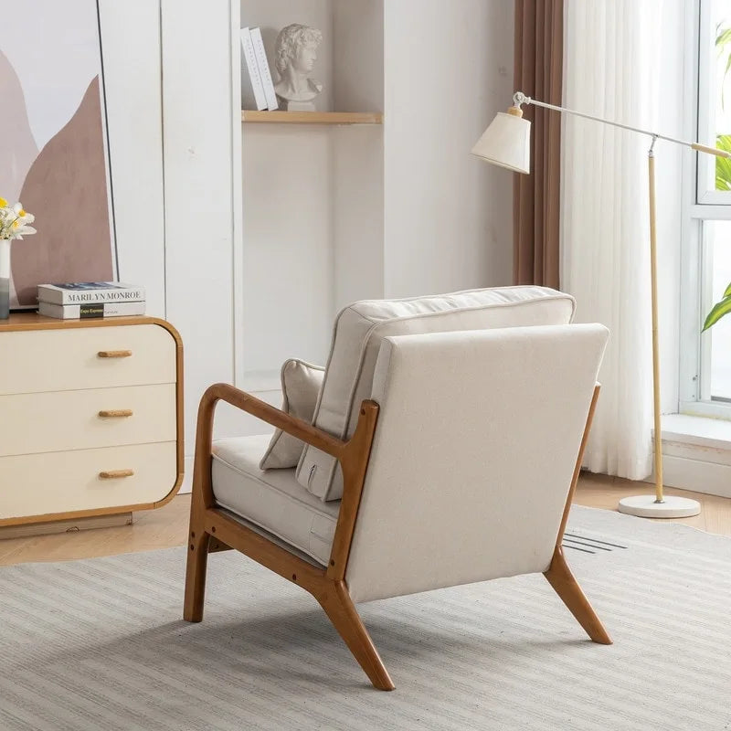 SEYNAR Mid Century Boucle Uplostered Soild Wood Accent Armchair with Pillow