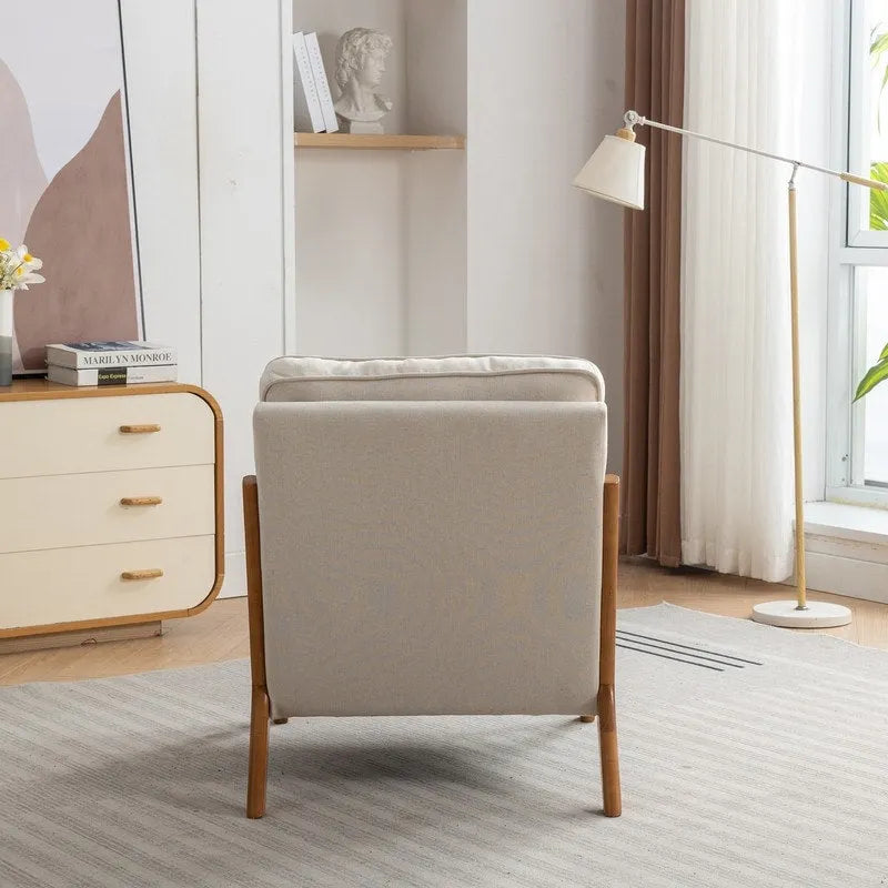 SEYNAR Mid Century Boucle Uplostered Soild Wood Accent Armchair with Pillow