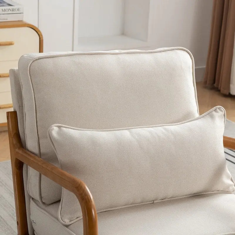 SEYNAR Mid Century Boucle Uplostered Soild Wood Accent Armchair with Pillow