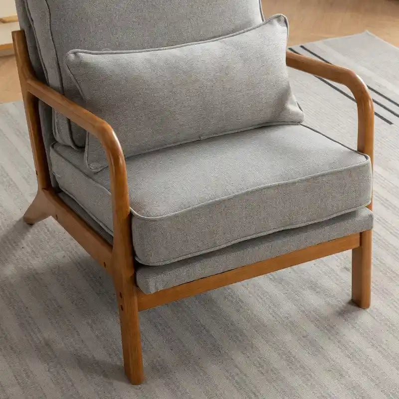 SEYNAR Mid Century Boucle Uplostered Soild Wood Accent Armchair with Pillow