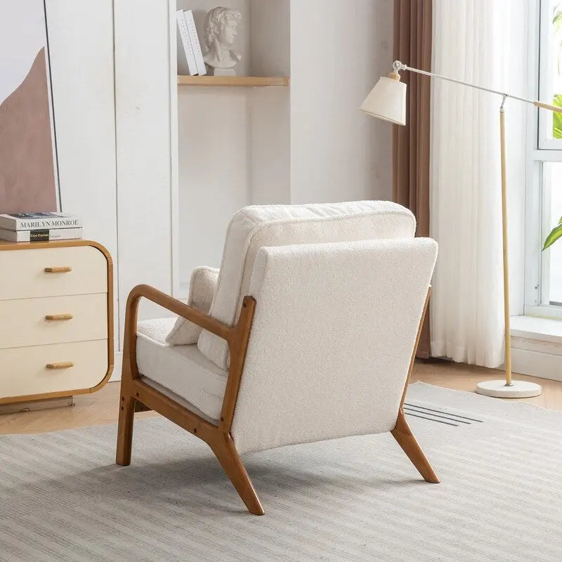 SEYNAR Mid Century Boucle Uplostered Soild Wood Accent Armchair with Pillow