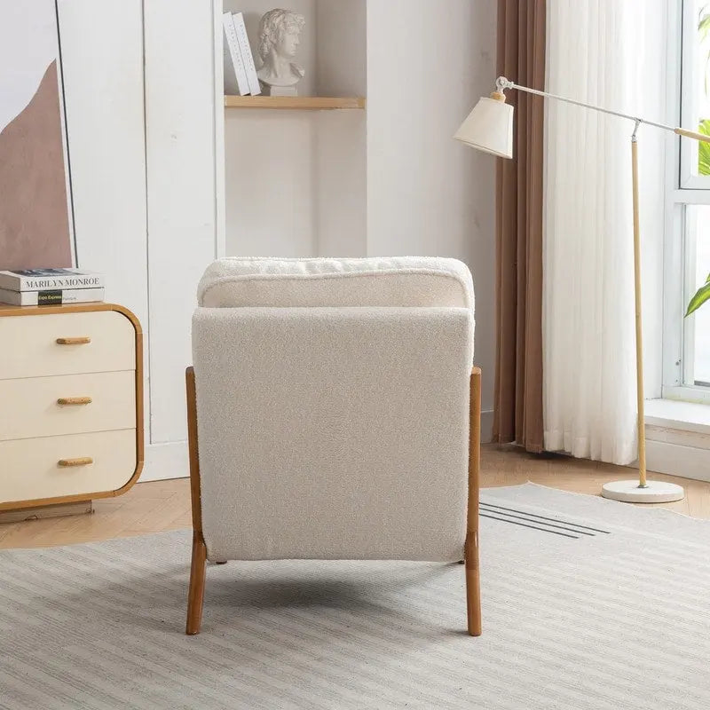 SEYNAR Mid Century Boucle Uplostered Soild Wood Accent Armchair with Pillow