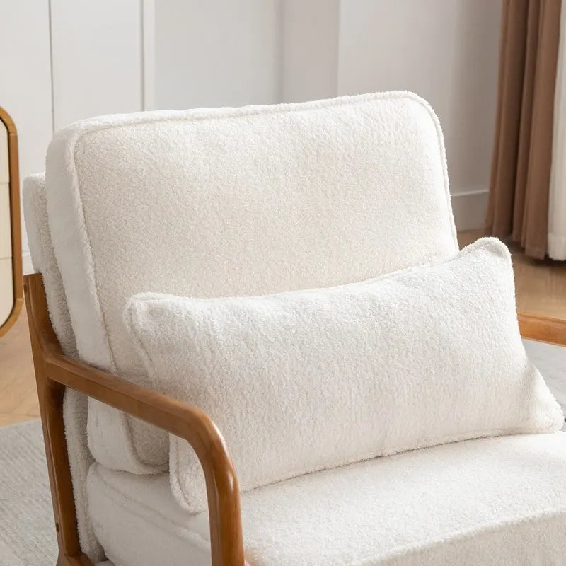SEYNAR Mid Century Boucle Uplostered Soild Wood Accent Armchair with Pillow