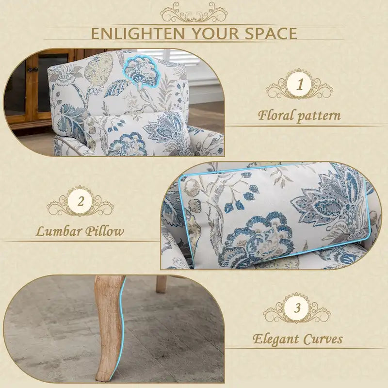 Upholstered French Country Single Sofa Reading Chairs with Pillow