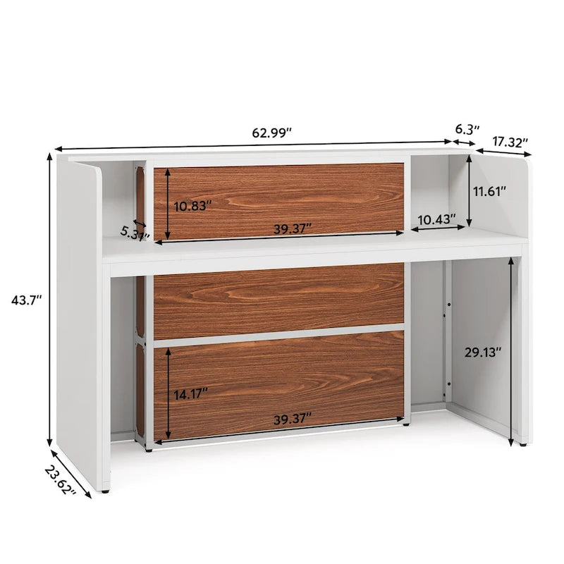 63 Inch LED Reception Front Counter Desk Table with Private Panels for Check Out Retail,Store Office Lobby Shop Clinic