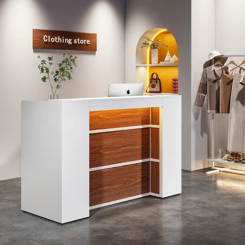 63 Inch LED Reception Front Counter Desk Table with Private Panels for Check Out Retail,Store Office Lobby Shop Clinic