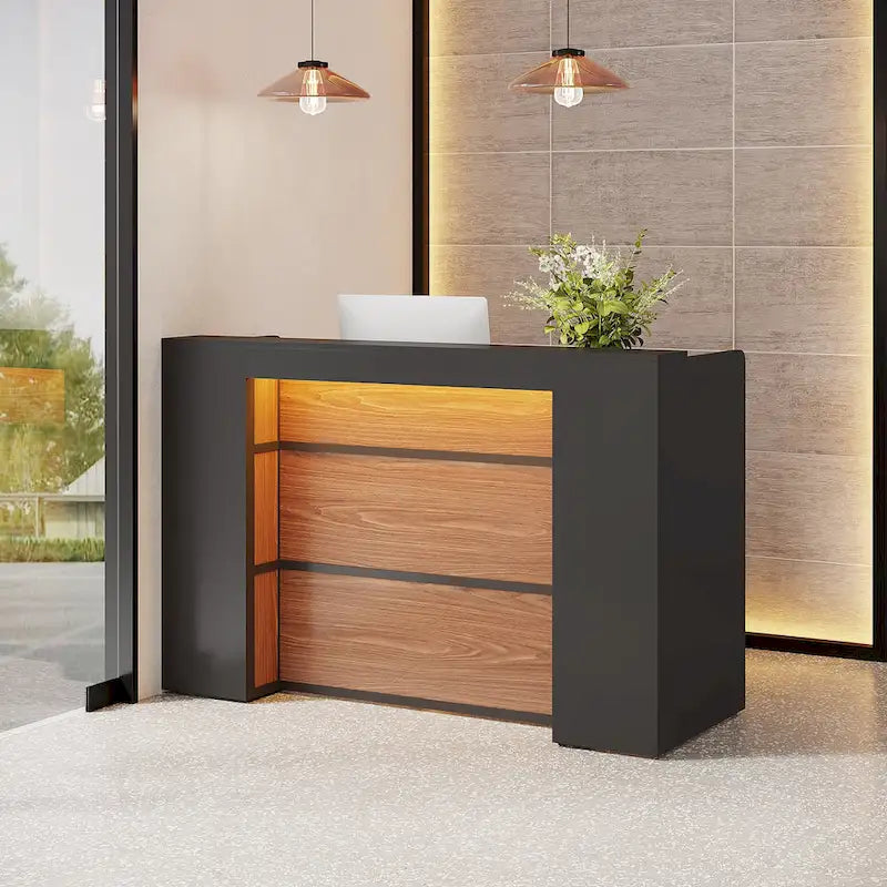 63 Inch LED Reception Front Counter Desk Table with Private Panels for Check Out Retail,Store Office Lobby Shop Clinic