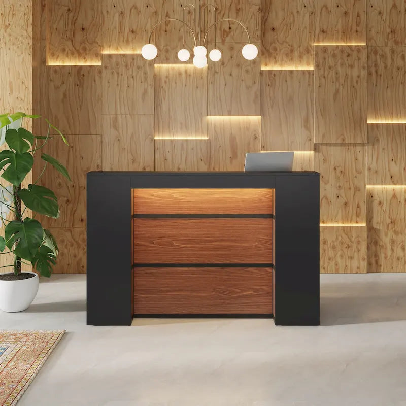 63 Inch LED Reception Front Counter Desk Table with Private Panels for Check Out Retail,Store Office Lobby Shop Clinic