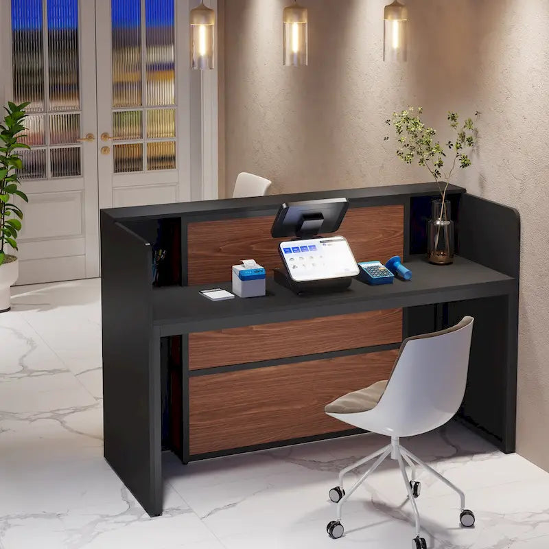 63 Inch LED Reception Front Counter Desk Table with Private Panels for Check Out Retail,Store Office Lobby Shop Clinic