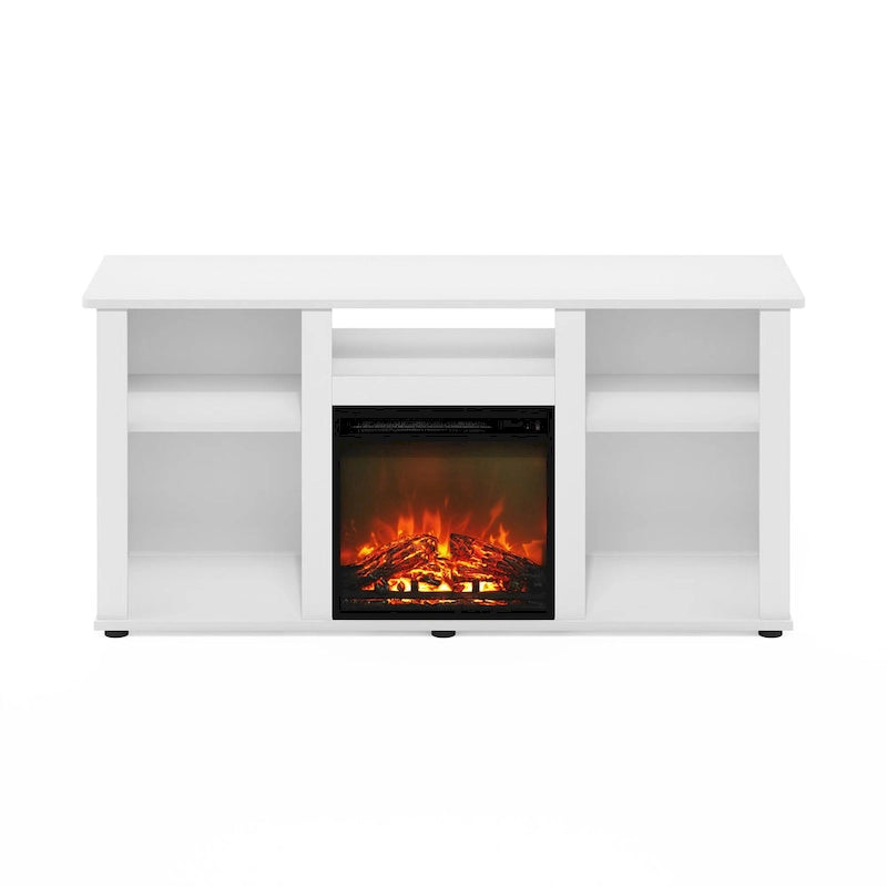 Furinno Jensen Fireplace TV Entertainment Center with Open Storage Compartment for TV up to 55 Inch