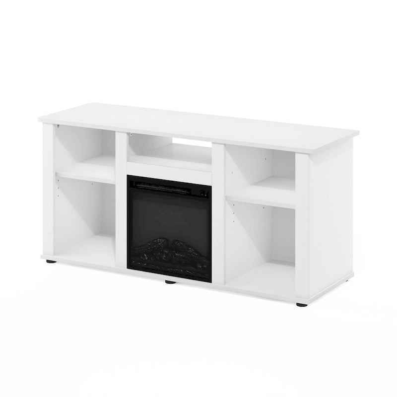 Furinno Jensen Fireplace TV Entertainment Center with Open Storage Compartment for TV up to 55 Inch