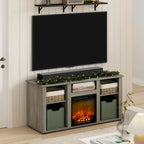 Furinno Jensen Fireplace TV Entertainment Center with Open Storage Compartment for TV up to 55 Inch