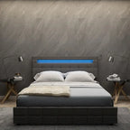 60.6 Queen Bed Frame with Drawers LED Bed Frame USB Charging Station