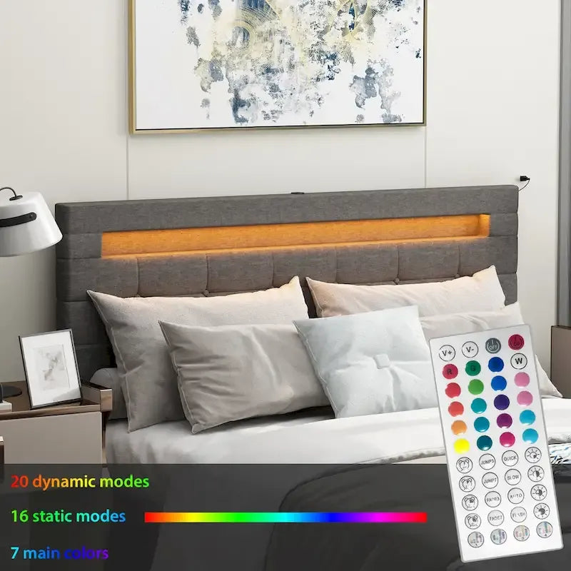 60.6 Queen Bed Frame with Drawers LED Bed Frame USB Charging Station