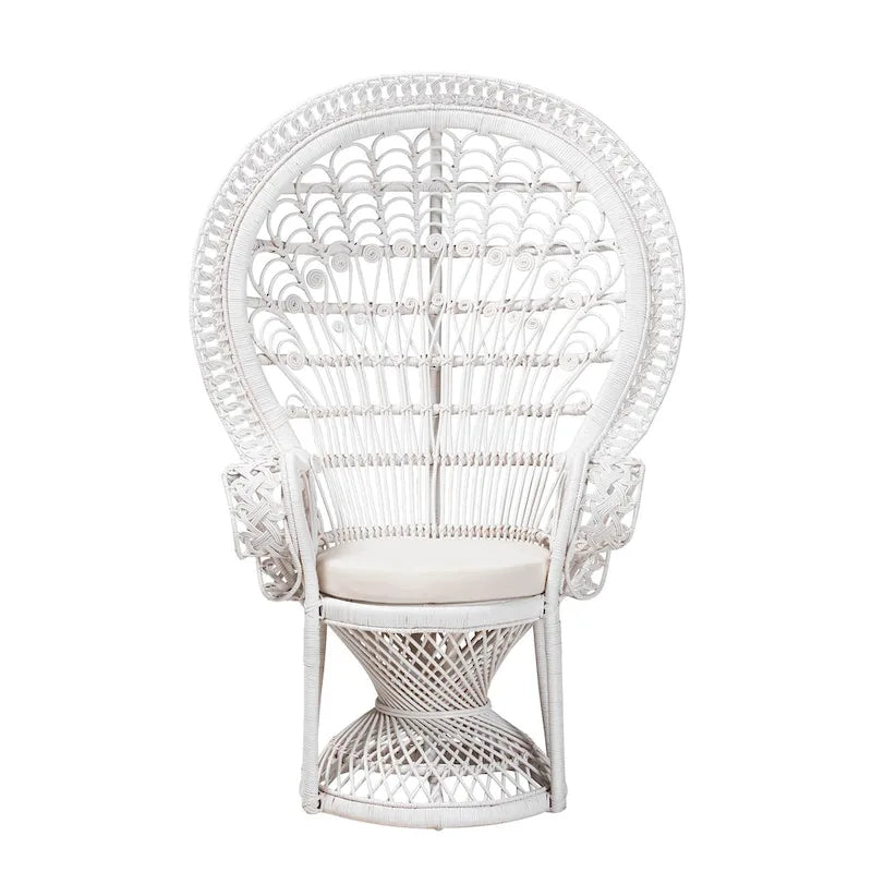 Kallima Modern Bohemian White Natural Rattan Peacock Chair