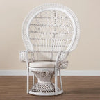 Kallima Modern Bohemian White Natural Rattan Peacock Chair