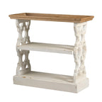 35 Inch 3 Tier Console Table, Fir Wood, Carved Panels, Brown and White