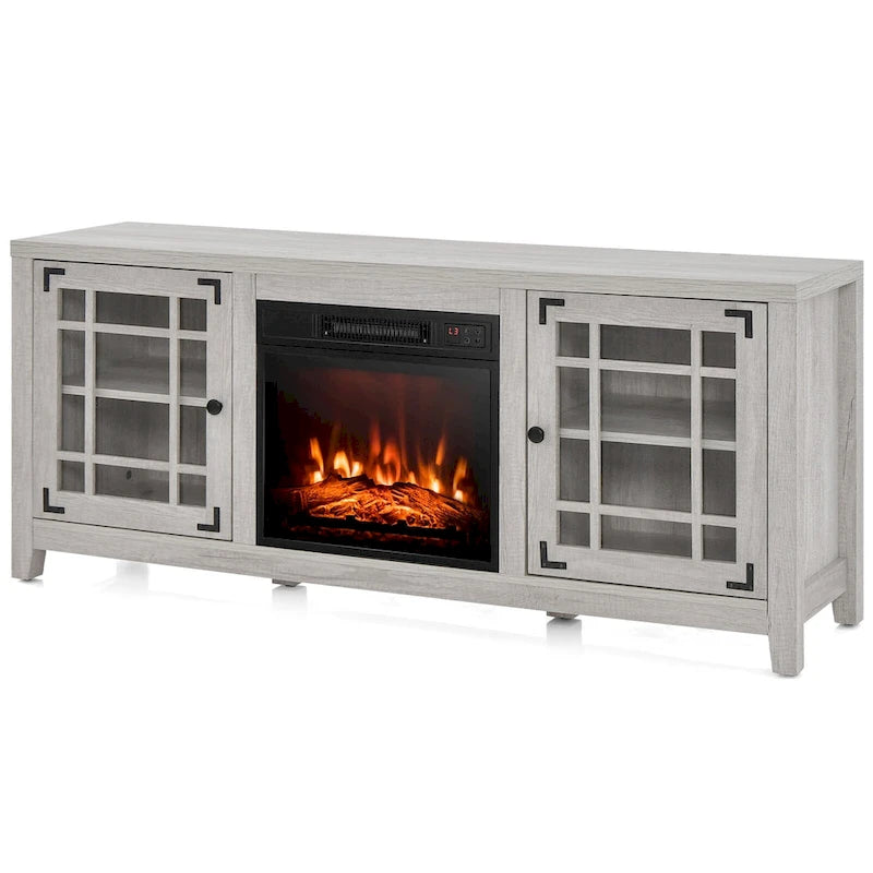 58 Inch Fireplace TV Stand with 3-Position Adjustable Shelves and 2 Cabinets with Doors