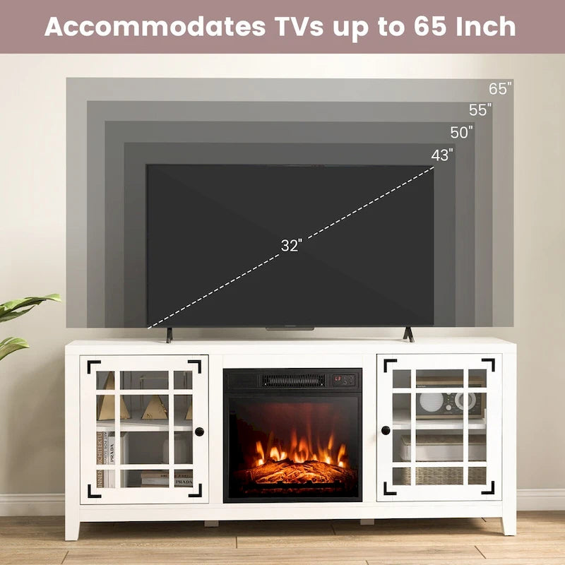 58 Inch Fireplace TV Stand with 3-Position Adjustable Shelves and 2 Cabinets with Doors