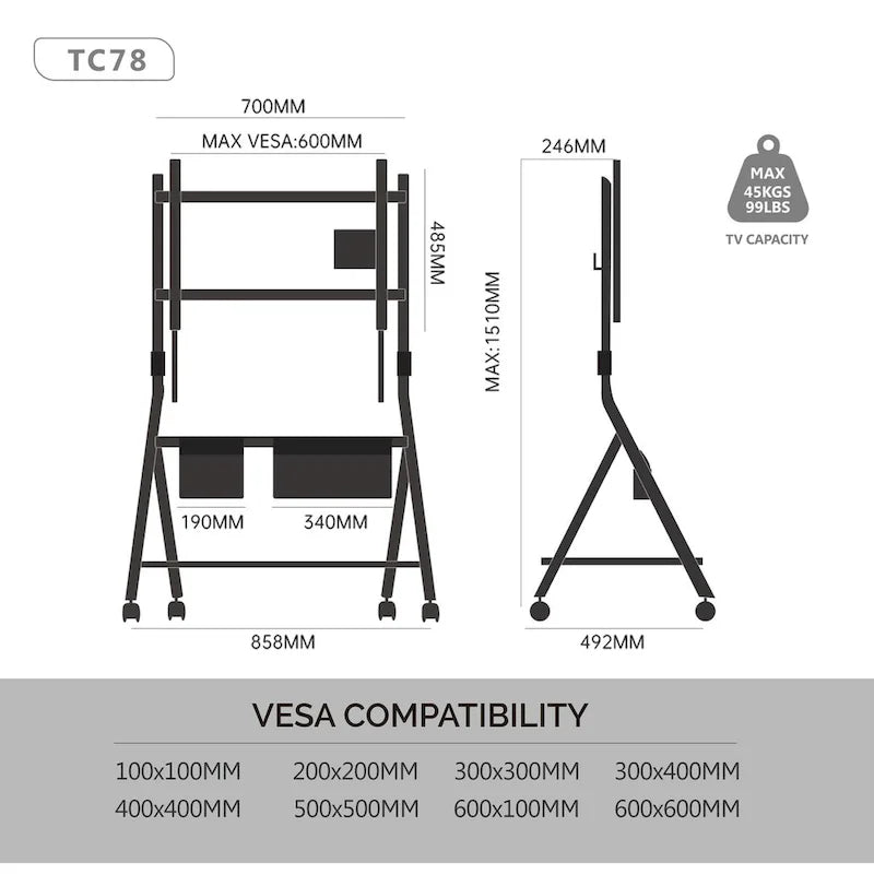 FITUEYES Modern Rolling TV Stand for 55-78 Inch TV Mobile TV Cart for Living Room Apartment