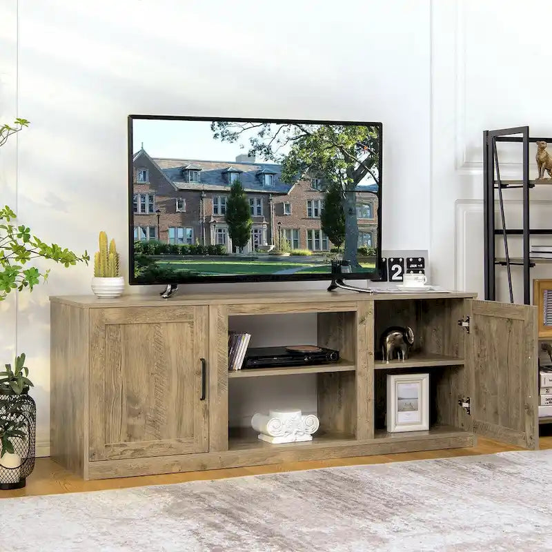 58 Inches TV Stand with 2 Storage Cabinets and 3-Position Adjustable Shelves