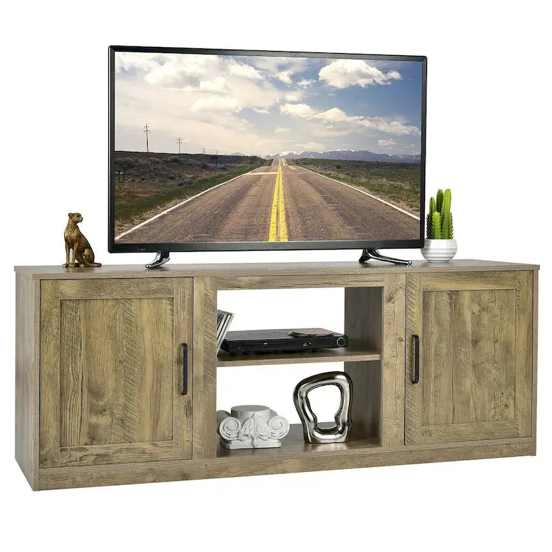 58 Inches TV Stand with 2 Storage Cabinets and 3-Position Adjustable Shelves